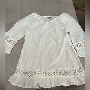 [M]Cute Options White Embroidered Lace Cotton Blouse 30%Sheer